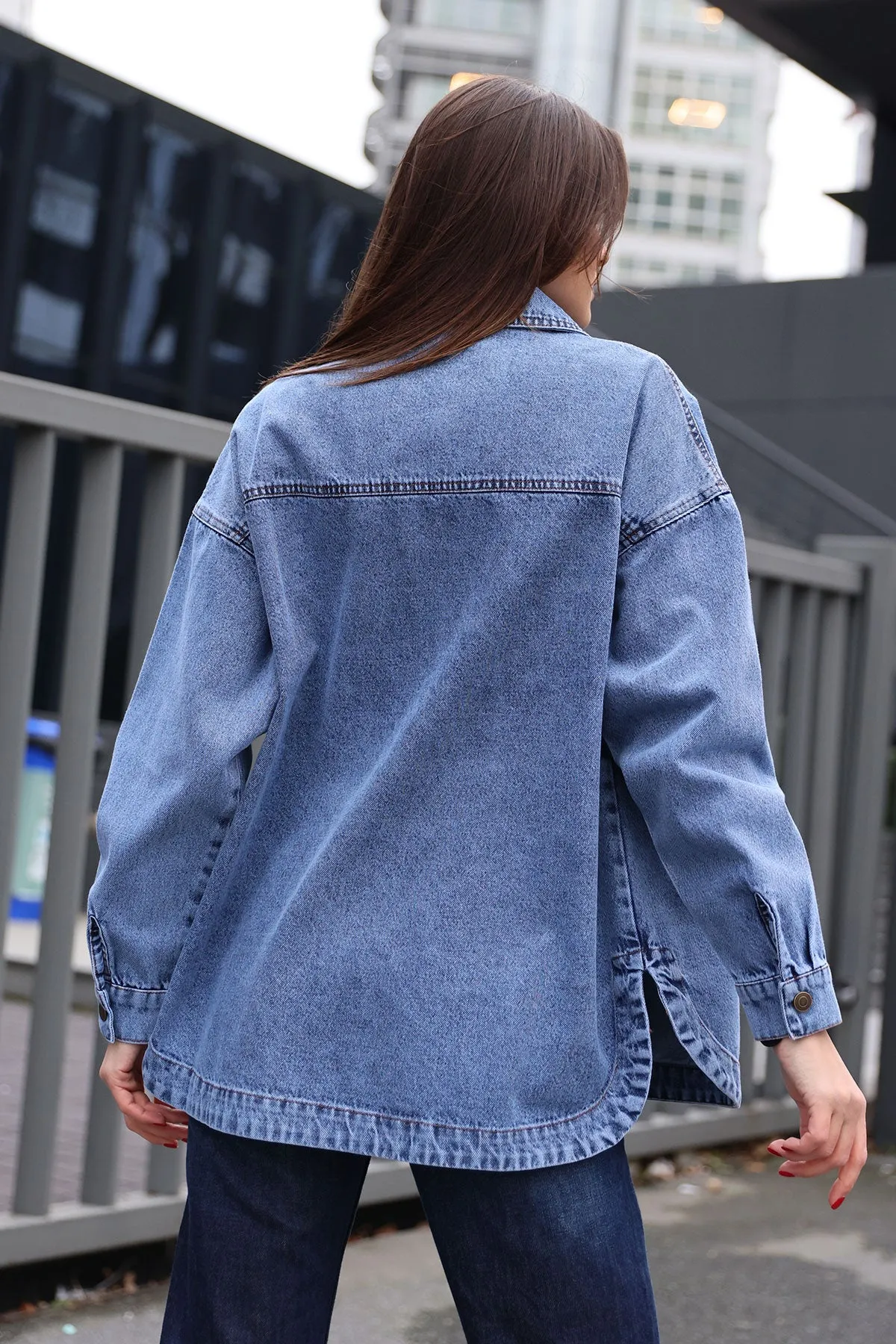 0694 çift cepli oversize denim ceket