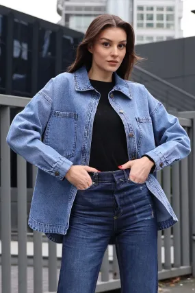 0694 çift cepli oversize denim ceket