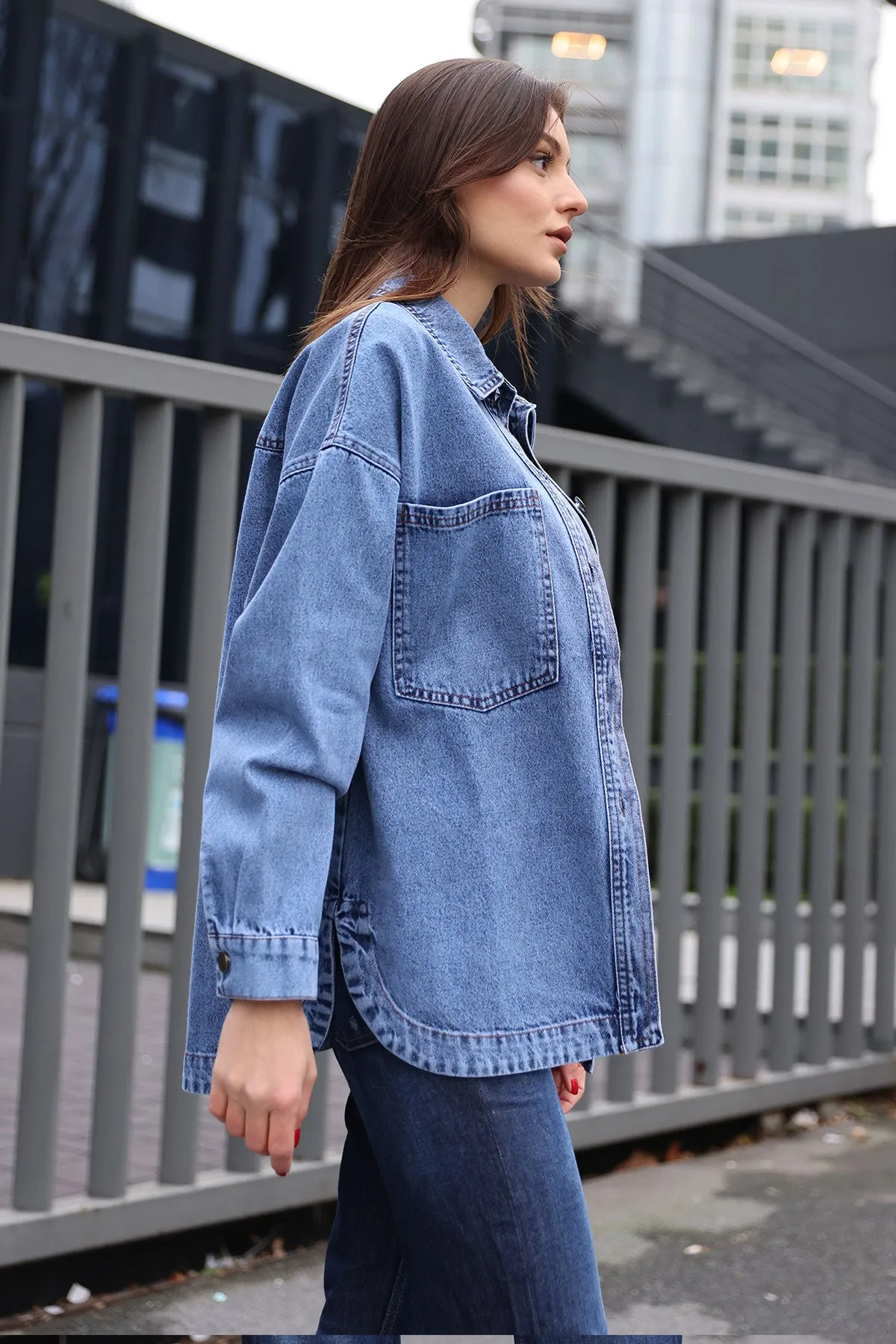 0694 çift cepli oversize denim ceket