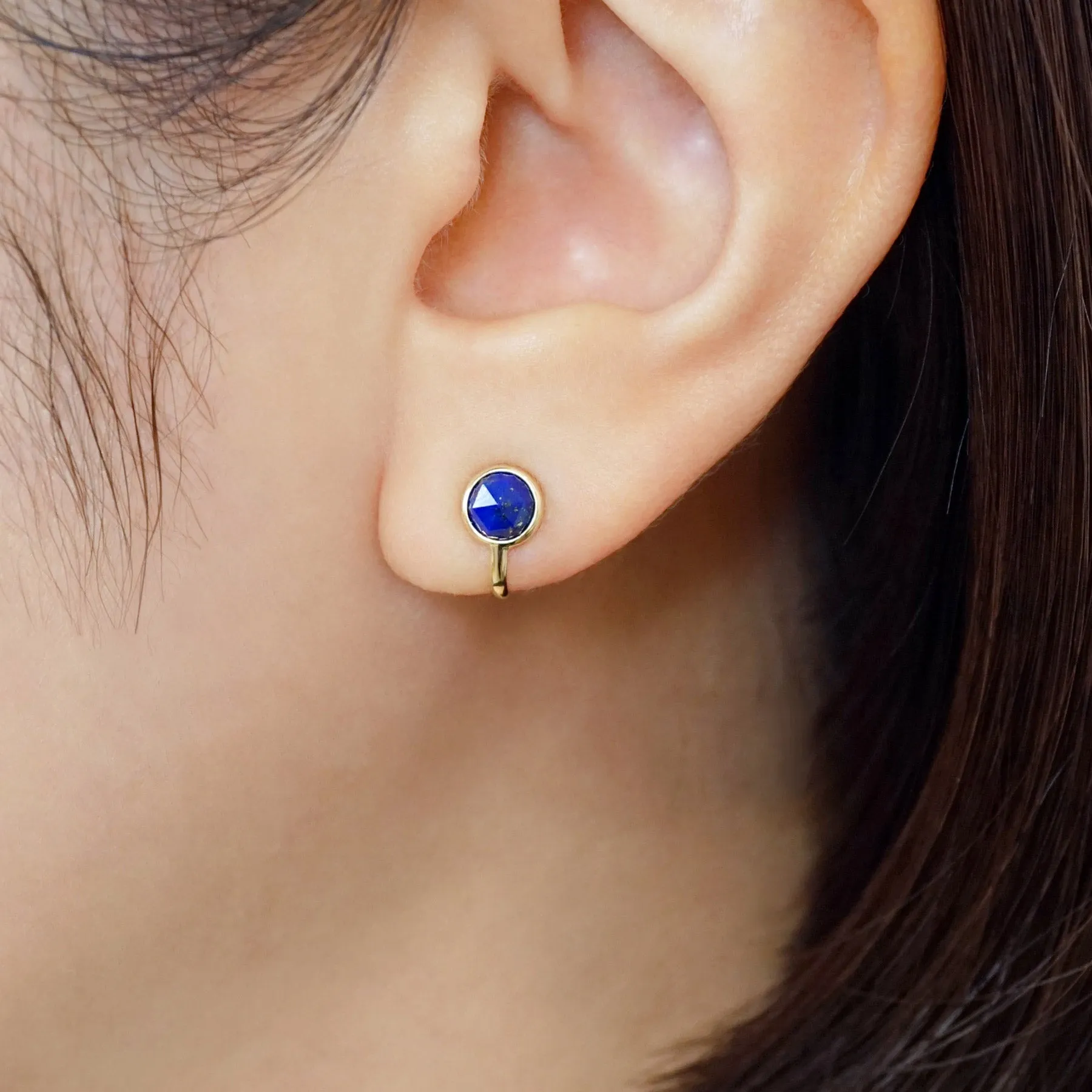 [Airy Clip-On Earrings] 10K Lapis Lazuli Earrings (Yellow Gold)