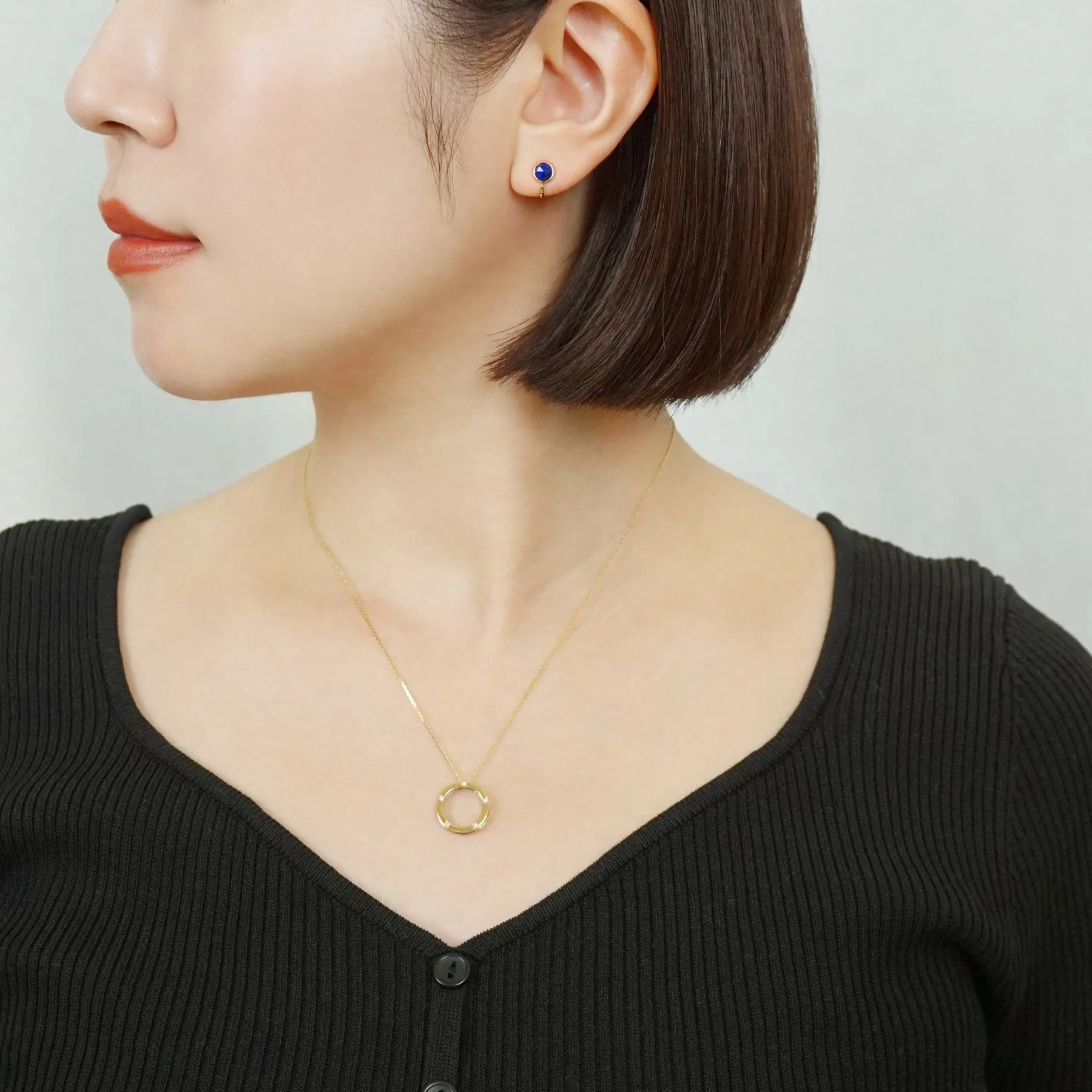 [Airy Clip-On Earrings] 10K Lapis Lazuli Earrings (Yellow Gold)