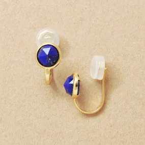[Airy Clip-On Earrings] 10K Lapis Lazuli Earrings (Yellow Gold)