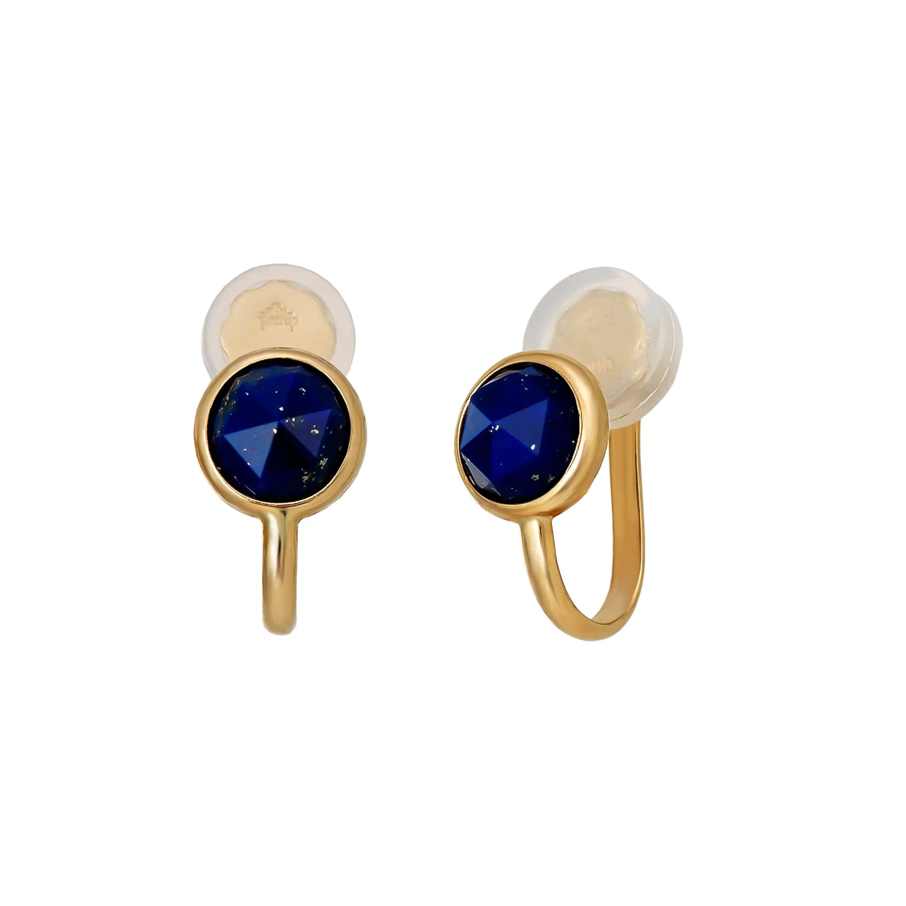 [Airy Clip-On Earrings] 10K Lapis Lazuli Earrings (Yellow Gold)