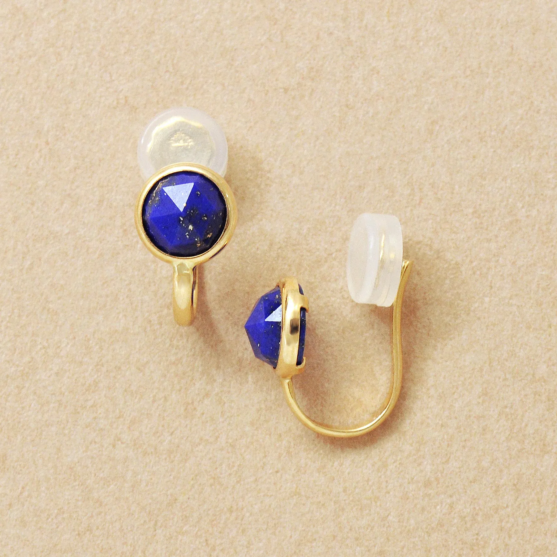 [Airy Clip-On Earrings] 10K Lapis Lazuli Earrings (Yellow Gold)