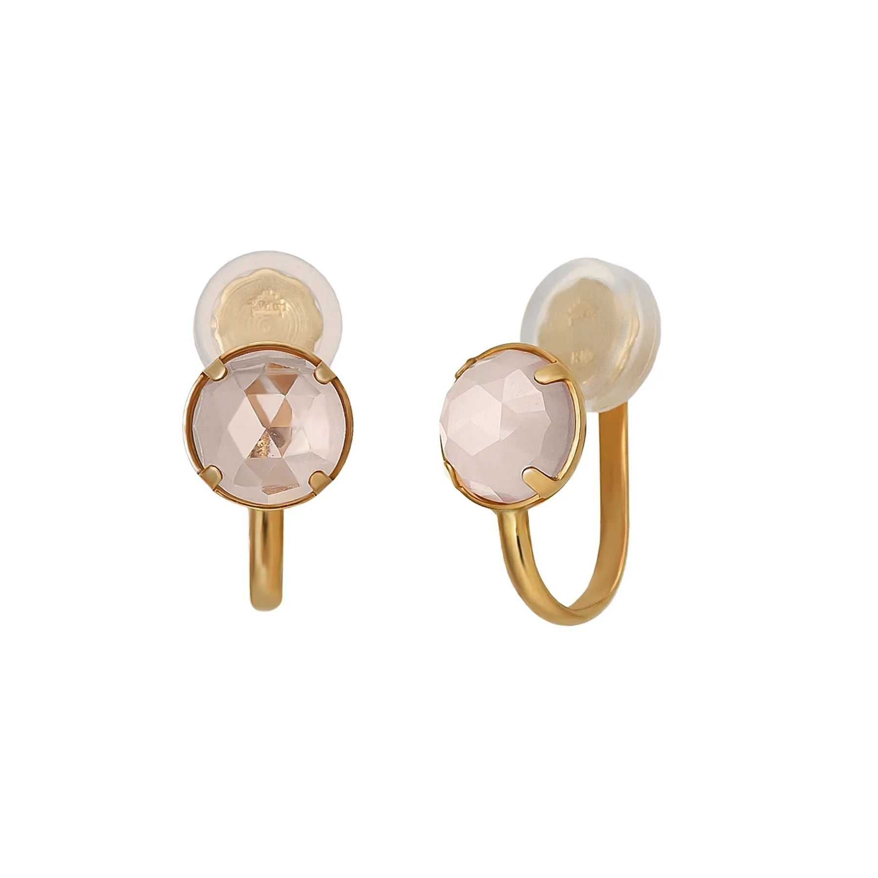[Airy Clip-On Earrings] 10K Rose Quartz Earrings (Yellow Gold)