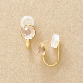 [Airy Clip-On Earrings] 10K Rose Quartz Earrings (Yellow Gold)