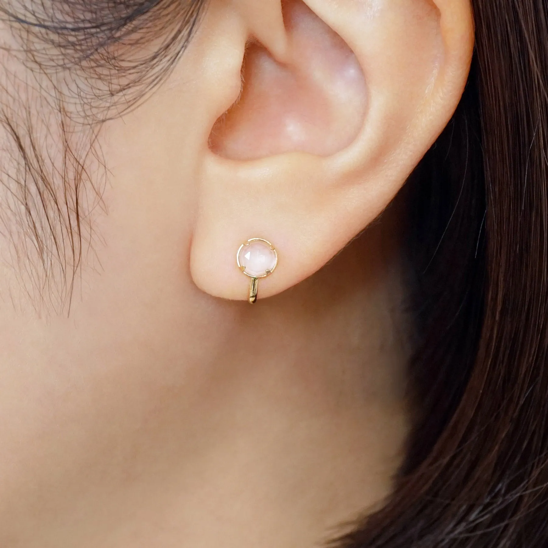 [Airy Clip-On Earrings] 10K Rose Quartz Earrings (Yellow Gold)