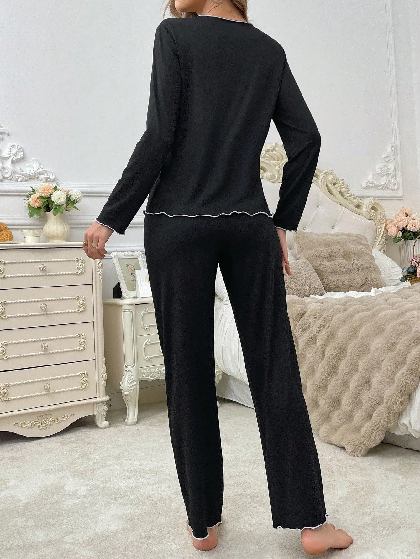 Autumn/Winter Lightweight Faux Cardigan & Bow Accent Comfortable Pajama Set