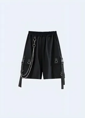 Baggy Techwear Long Shorts with Chain