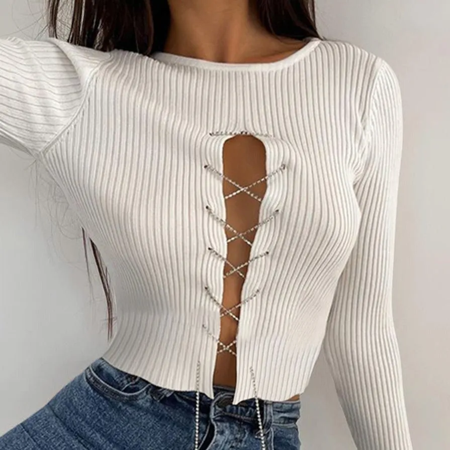 Bandage Cutout Chain Tops