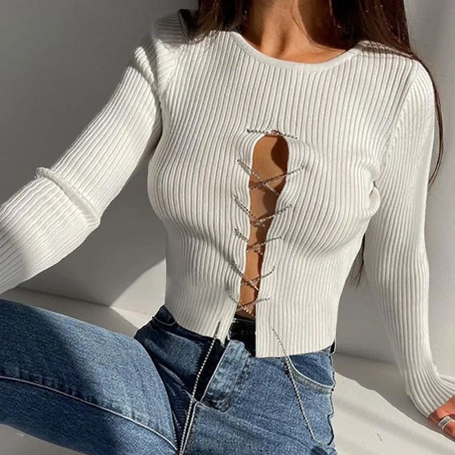 Bandage Cutout Chain Tops