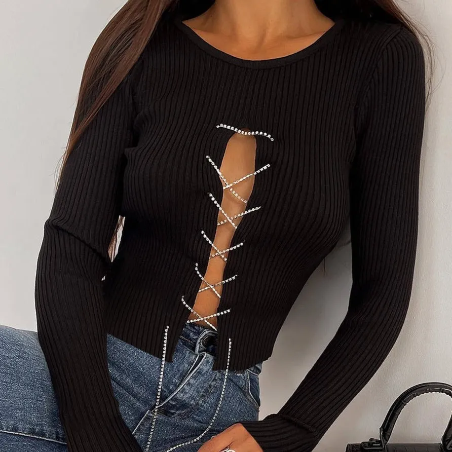 Bandage Cutout Chain Tops