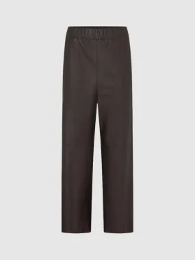 Bassike Leather Pullon Wide Leg Pant in Carob