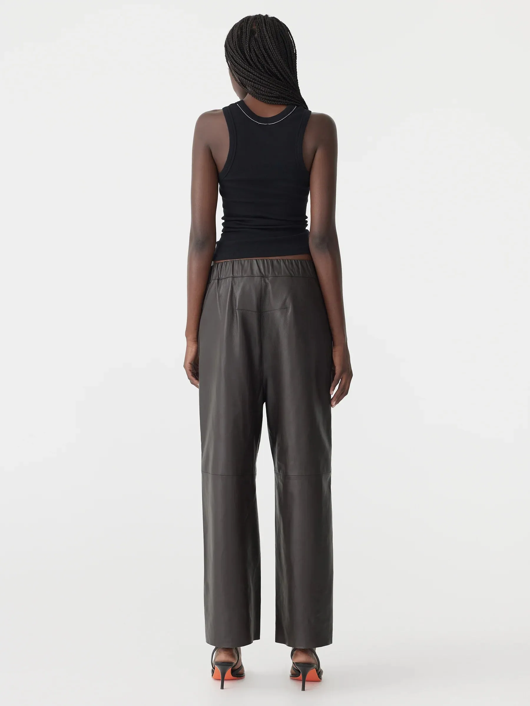Bassike Leather Pullon Wide Leg Pant in Carob