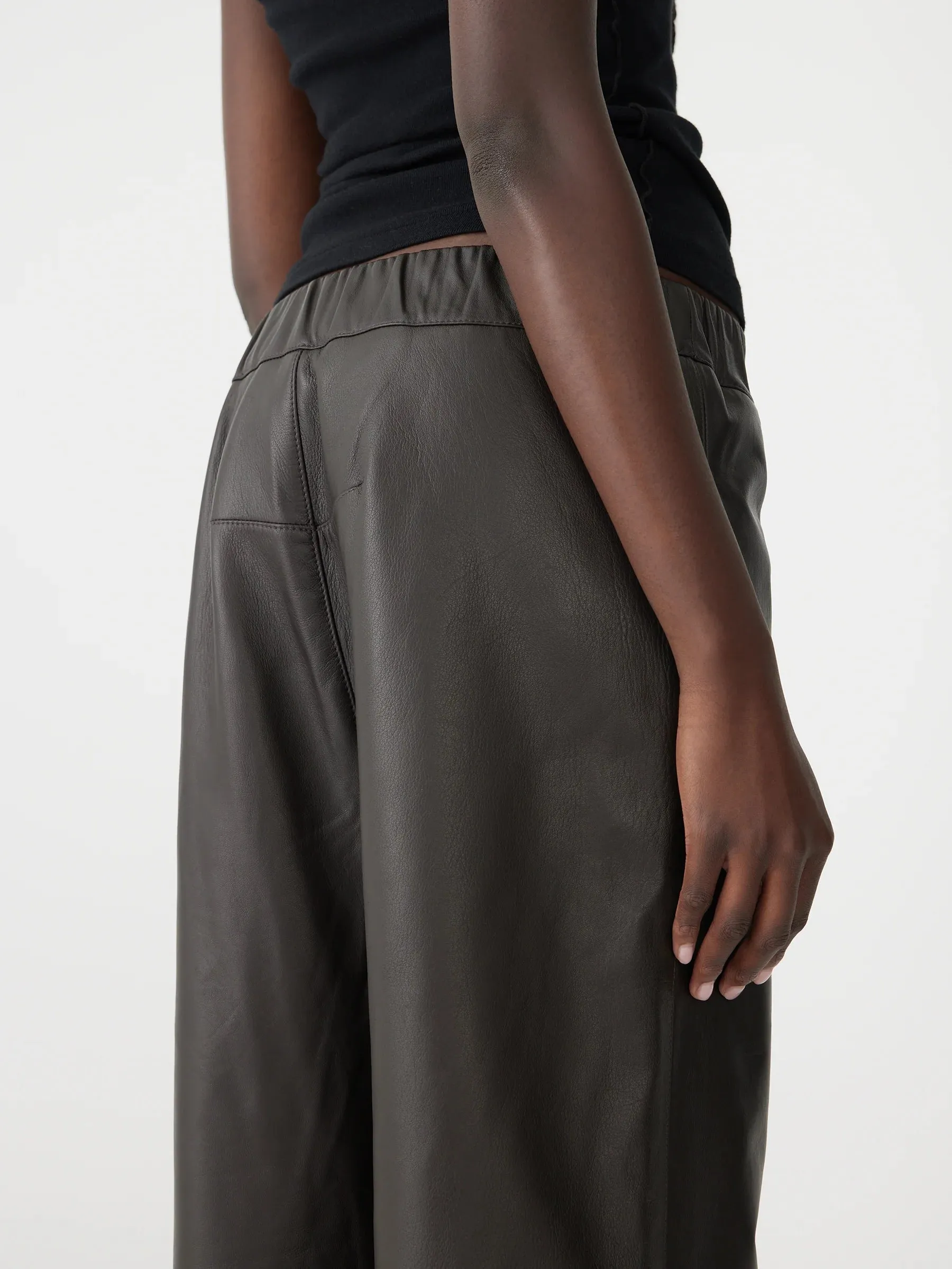 Bassike Leather Pullon Wide Leg Pant in Carob