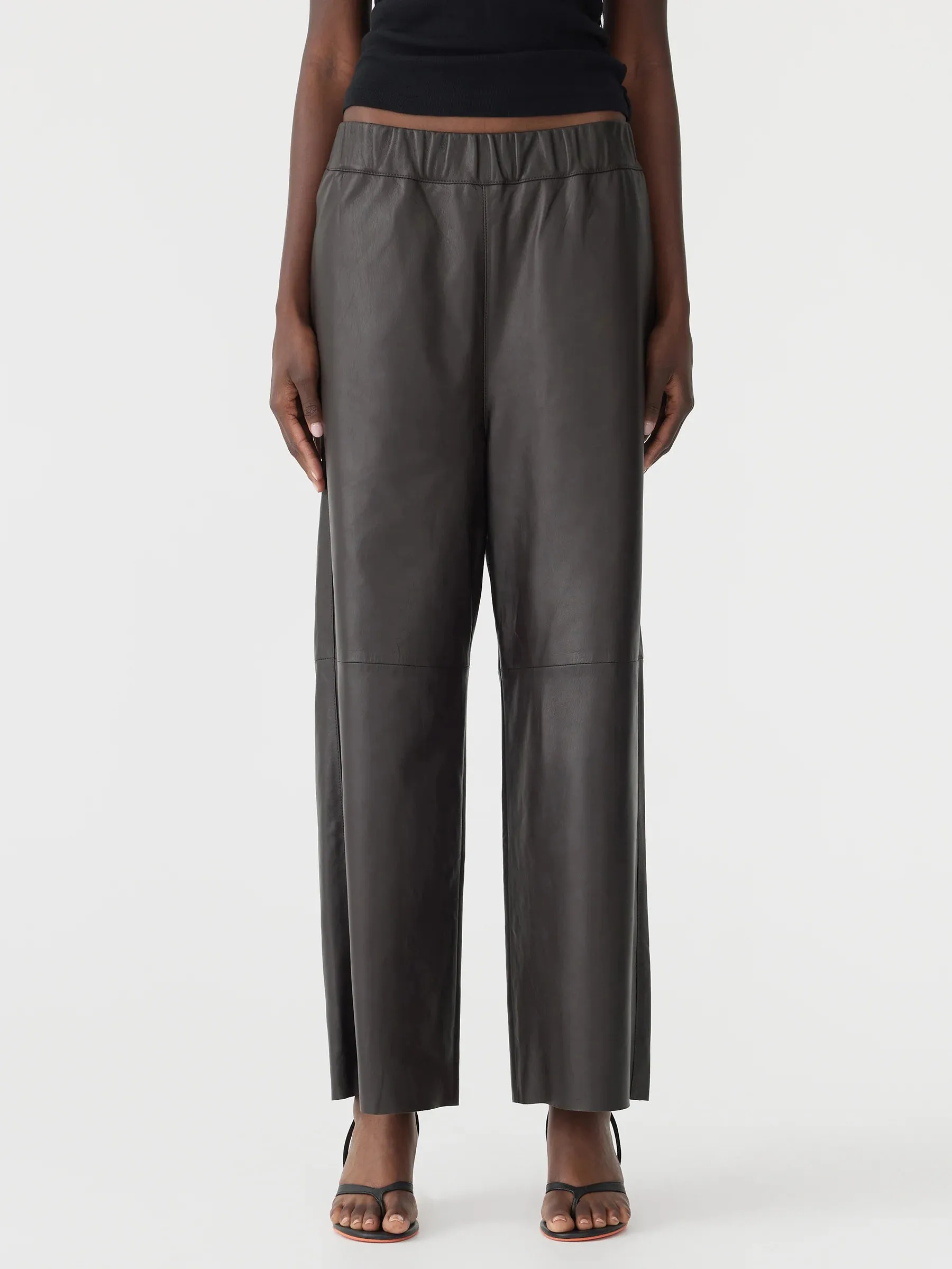 Bassike Leather Pullon Wide Leg Pant in Carob