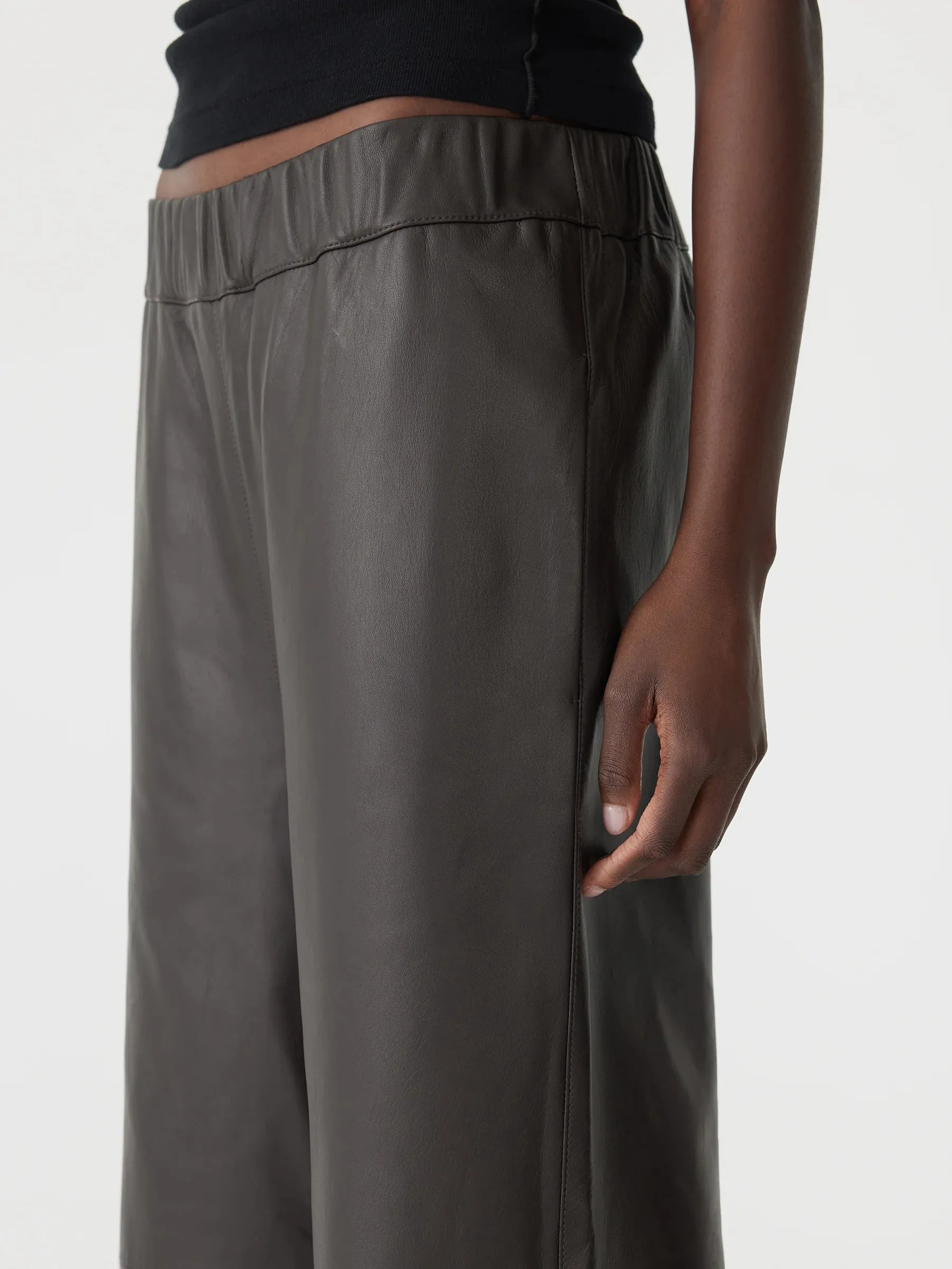 Bassike Leather Pullon Wide Leg Pant in Carob