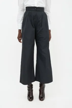 Black Nylon Wide Leg Trousers