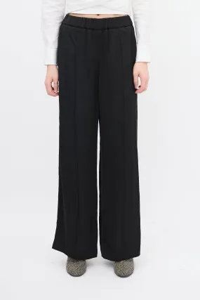 Black Satin Pintuck Wide Leg Pant