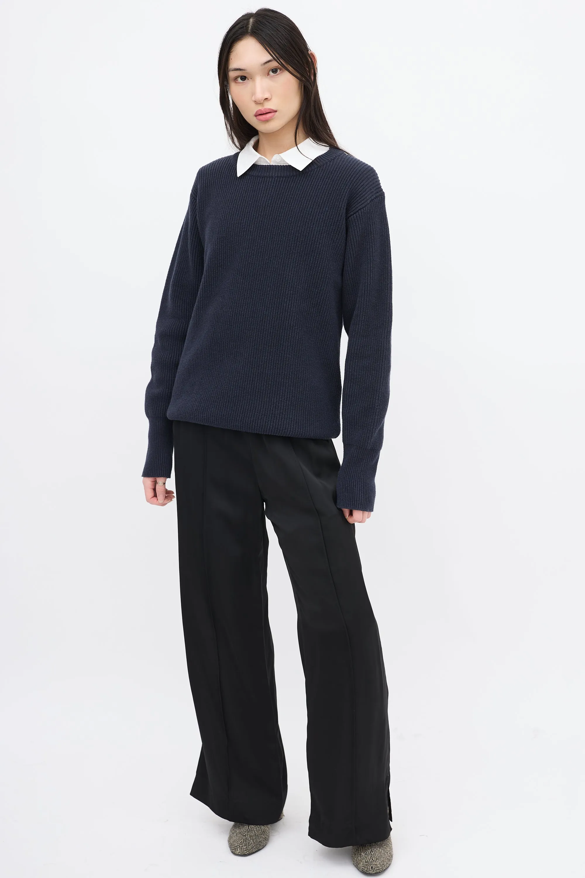 Black Satin Pintuck Wide Leg Pant