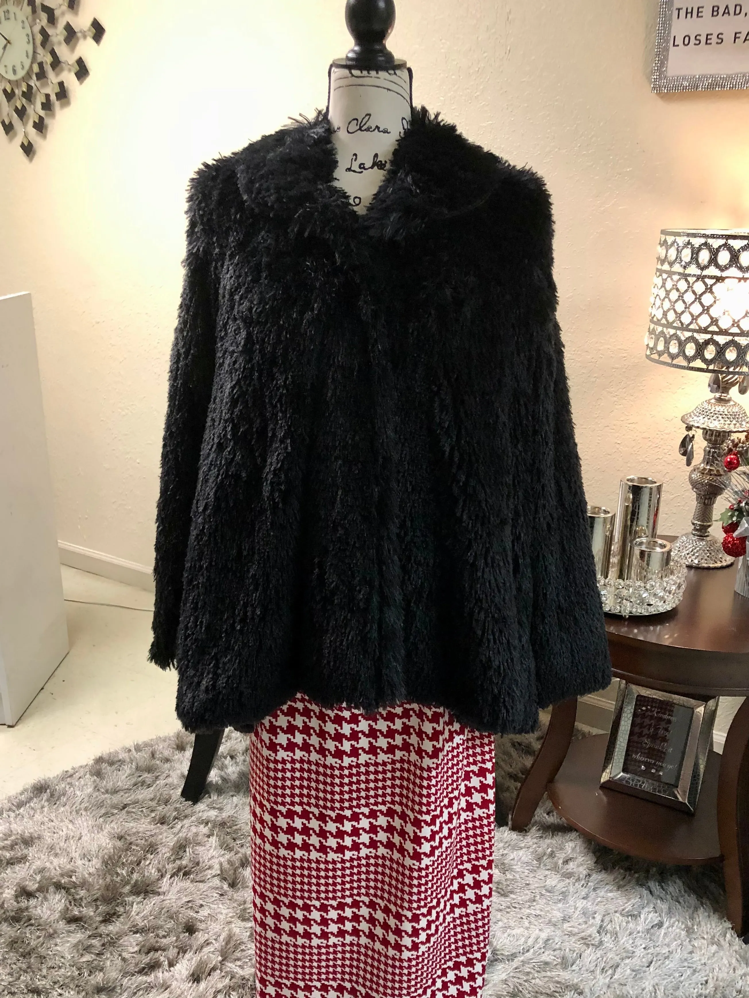 Black Shaggy Swing Coat