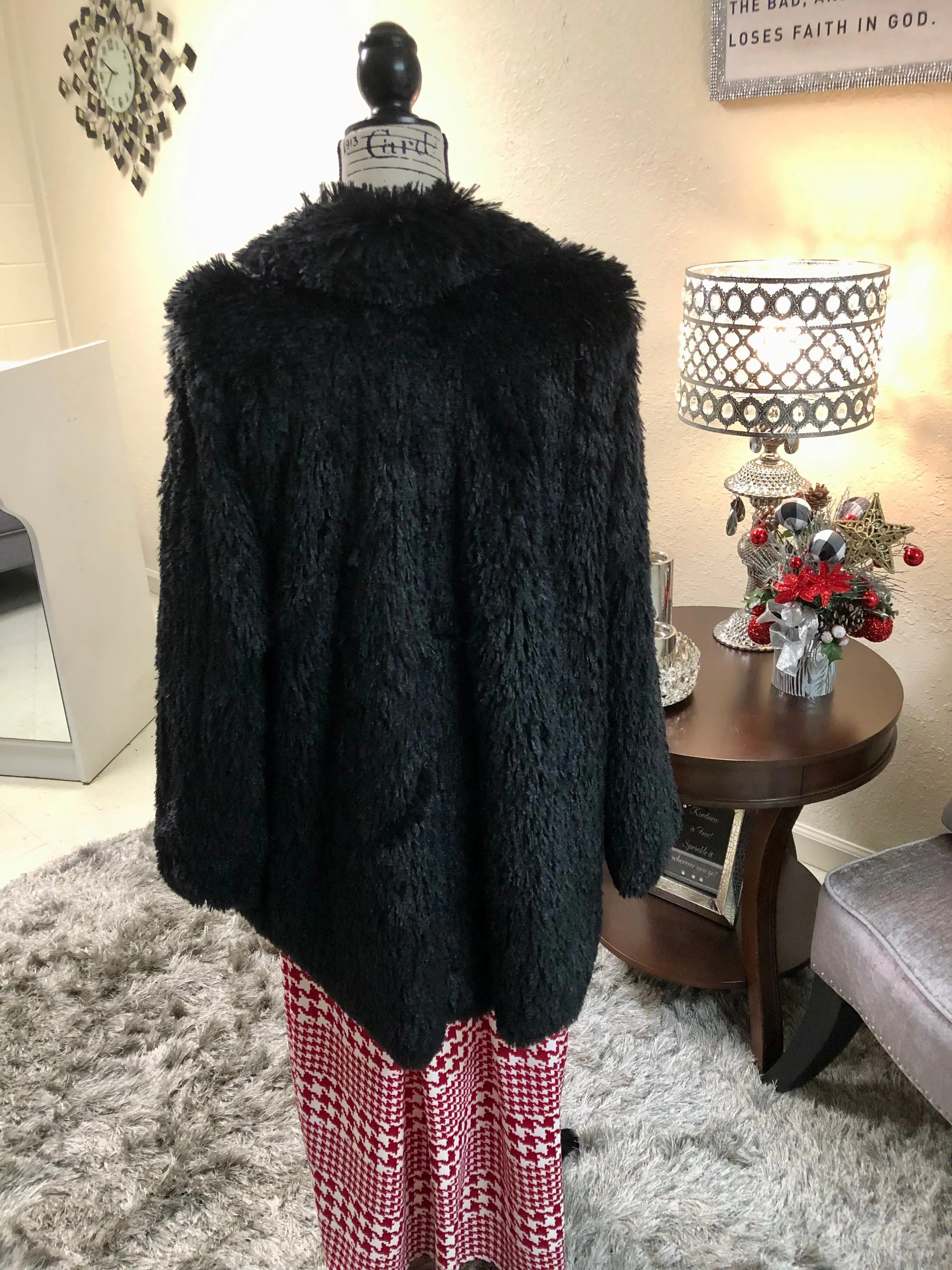Black Shaggy Swing Coat