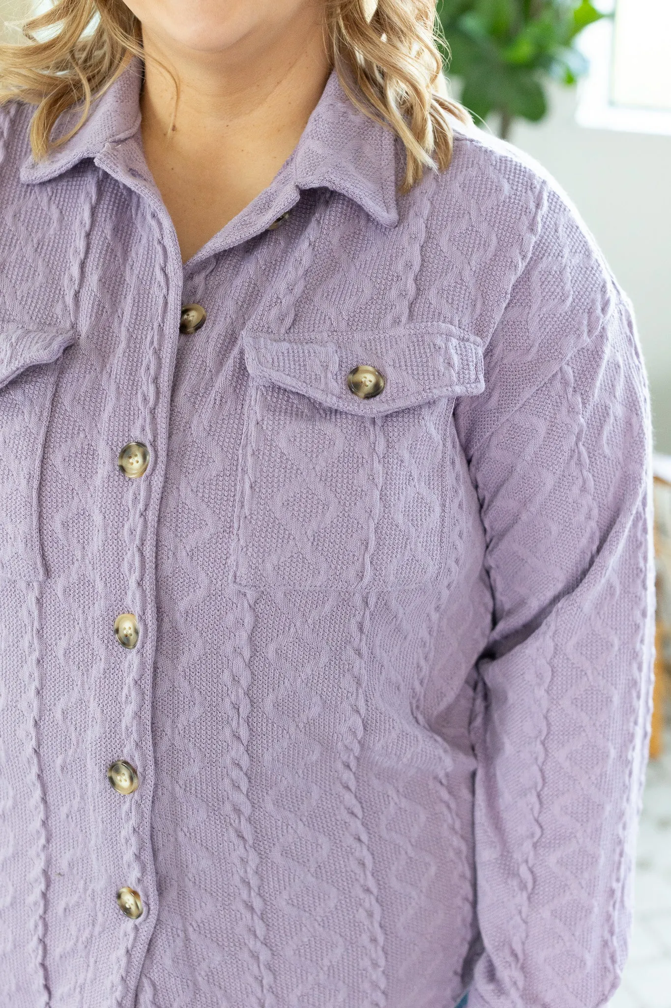 Cable Knit Shacket - Lavender by Michelle Mae