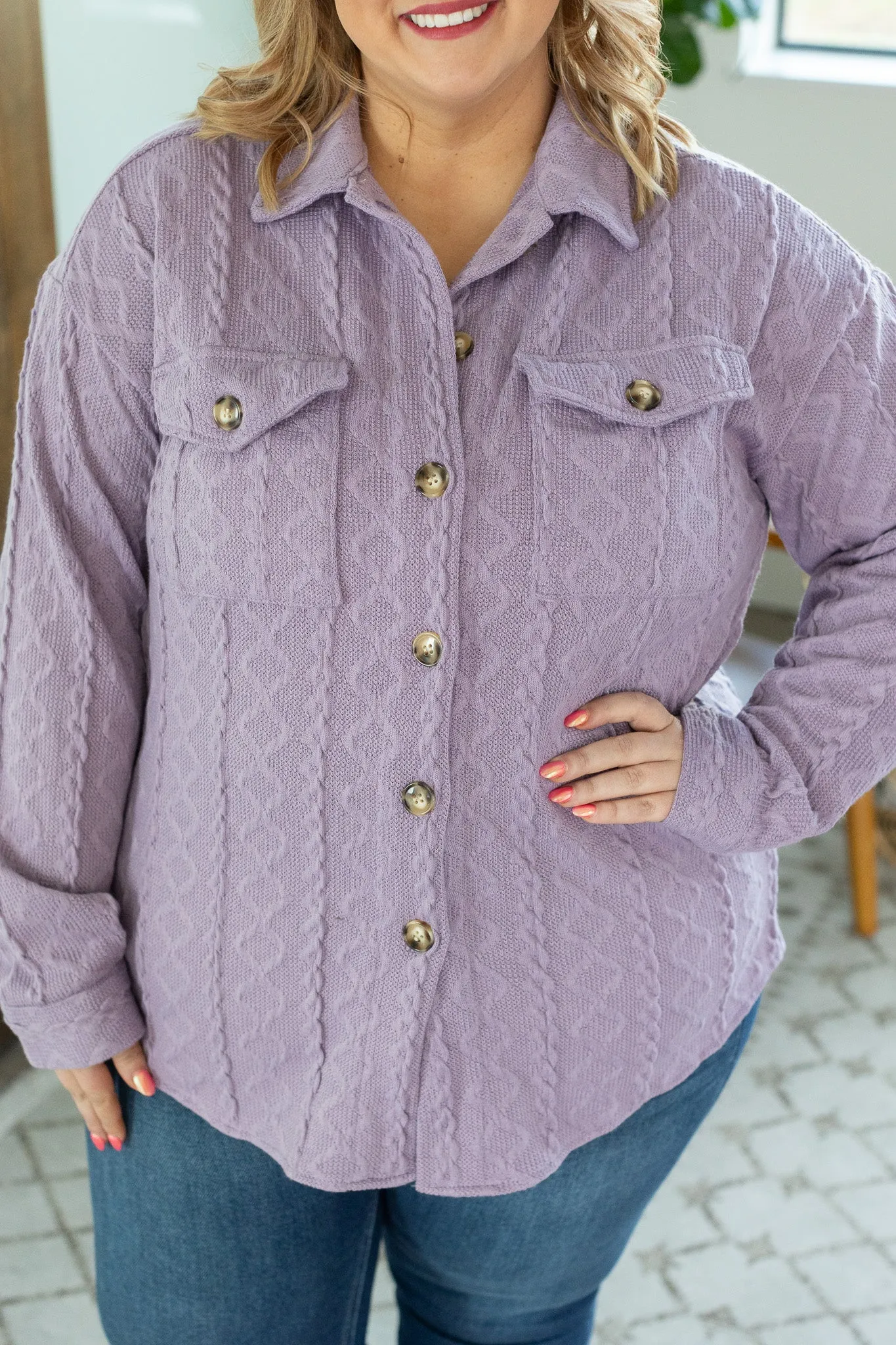 Cable Knit Shacket - Lavender by Michelle Mae