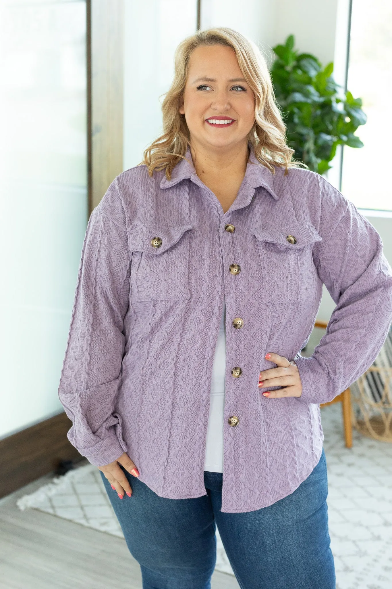 Cable Knit Shacket - Lavender by Michelle Mae