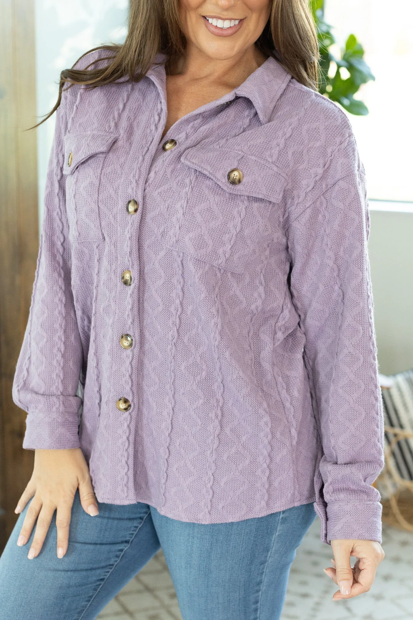 Cable Knit Shacket - Lavender by Michelle Mae