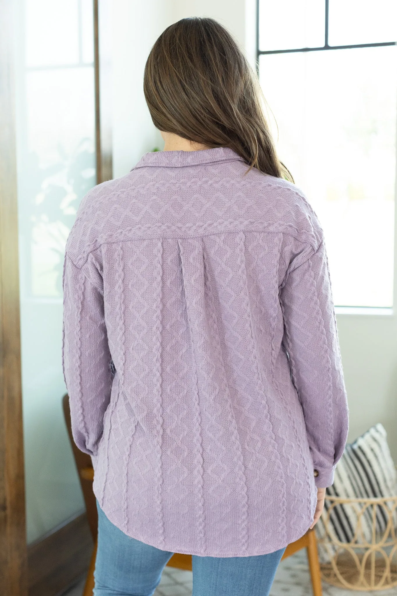 Cable Knit Shacket - Lavender by Michelle Mae
