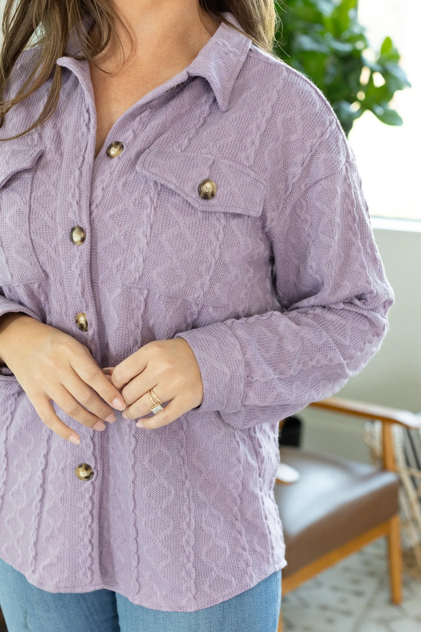 Cable Knit Shacket - Lavender by Michelle Mae