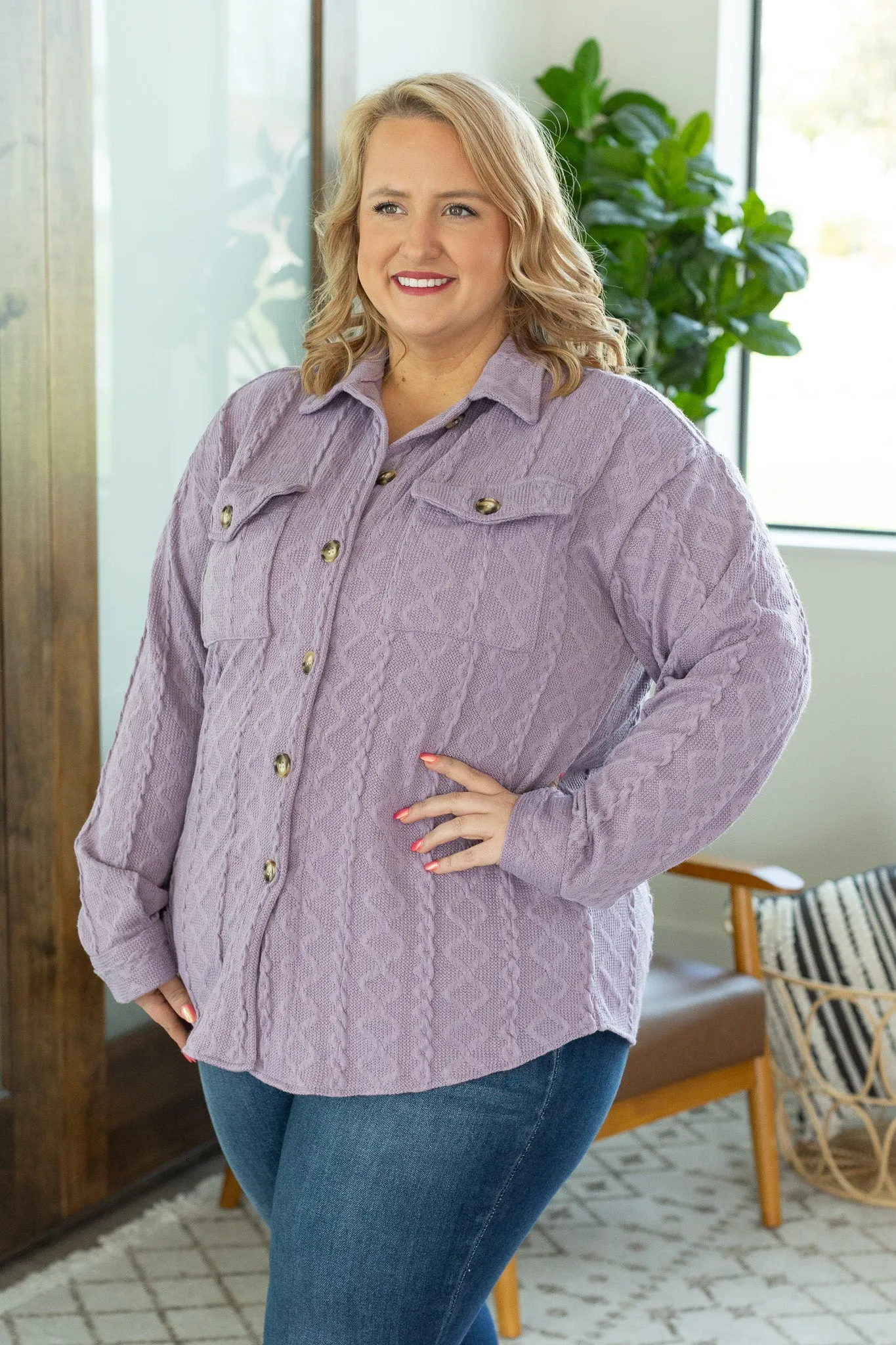 Cable Knit Shacket - Lavender by Michelle Mae