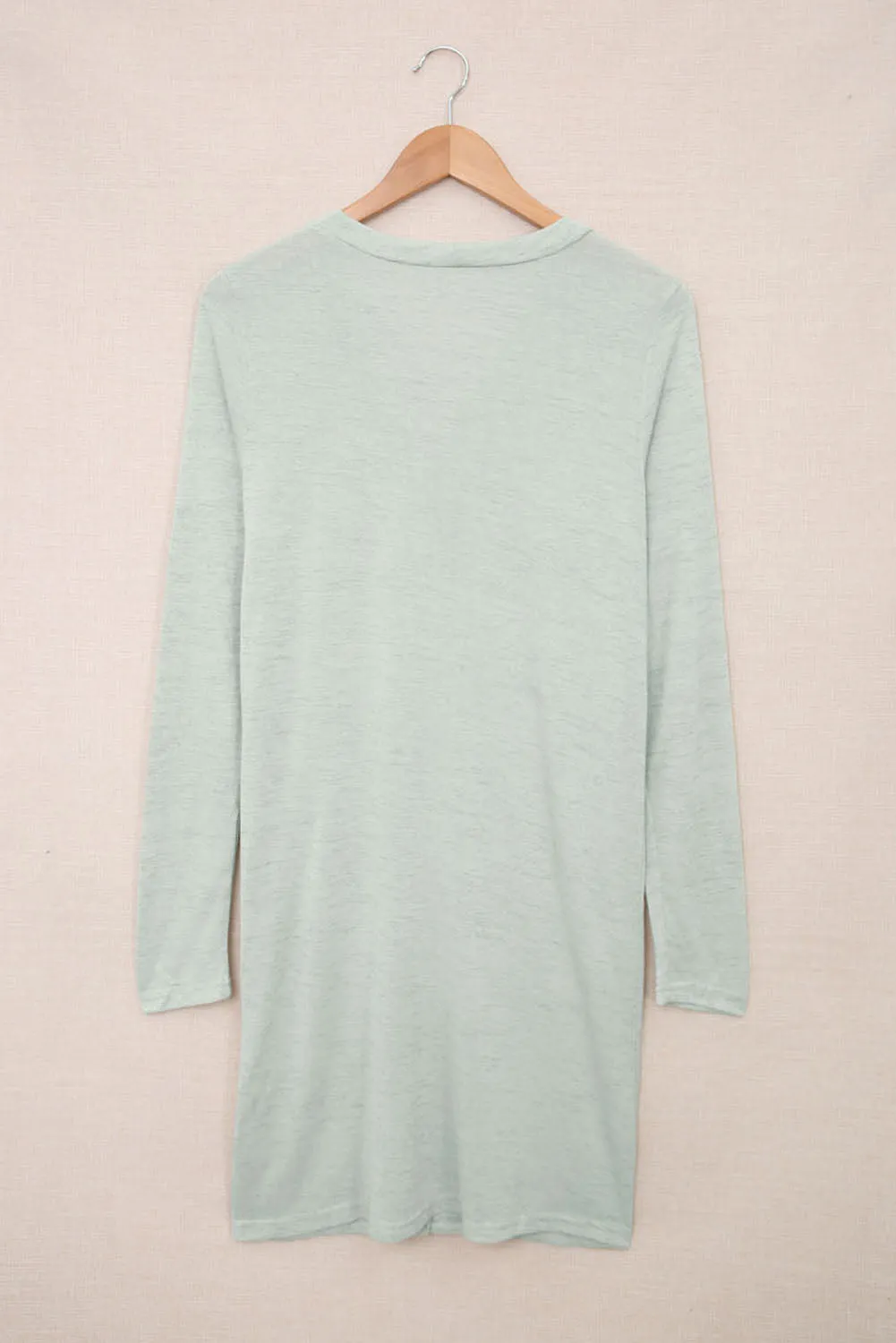 Cali Chic Solid Color Open Front Buttons Cardigan Lt Green