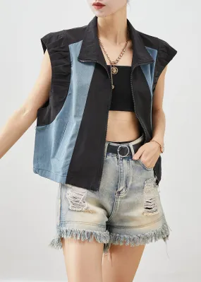 Chic Black Oversized Patchwork Denim Cotton Vests Fall ML2465