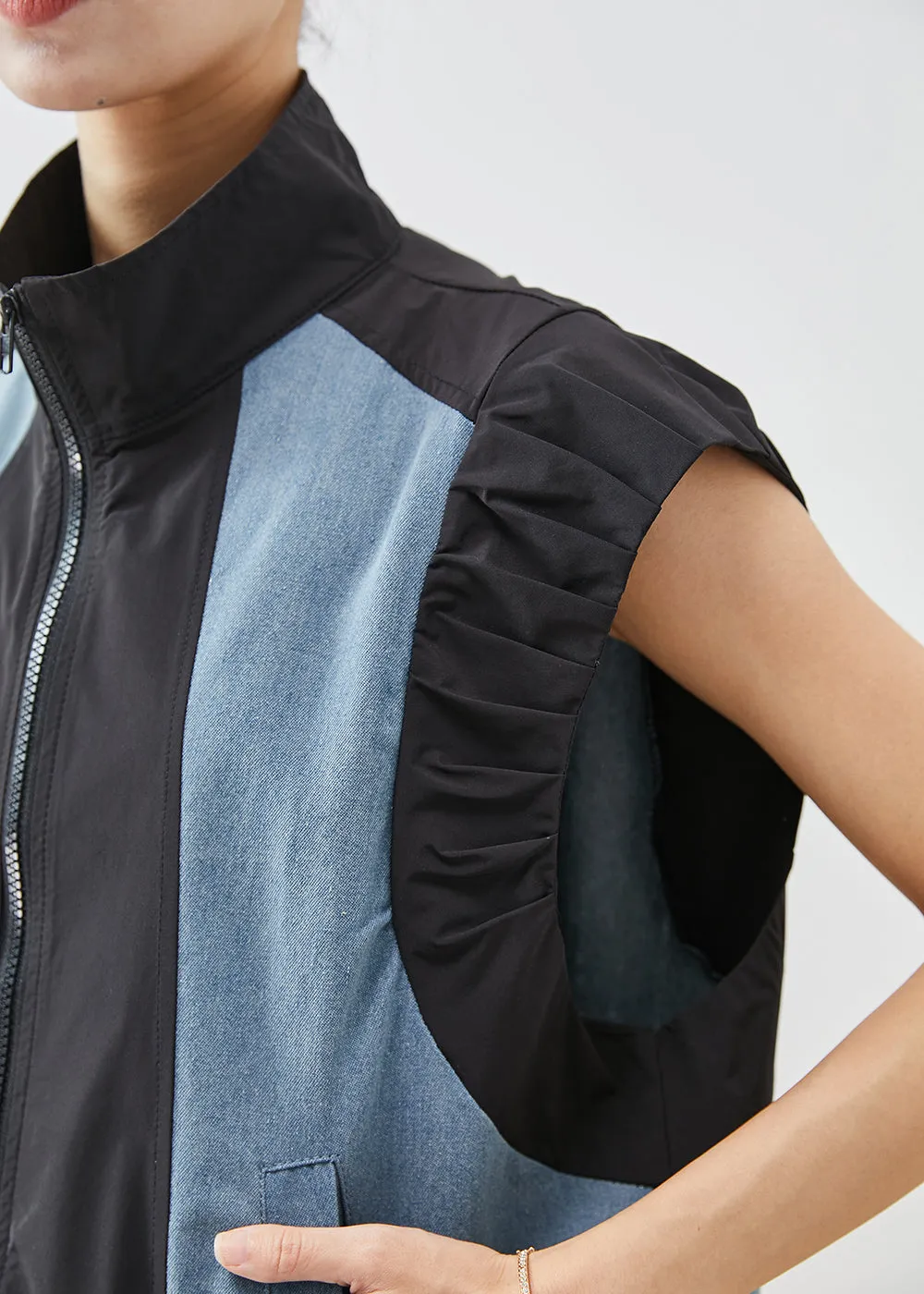 Chic Black Oversized Patchwork Denim Cotton Vests Fall ML2465