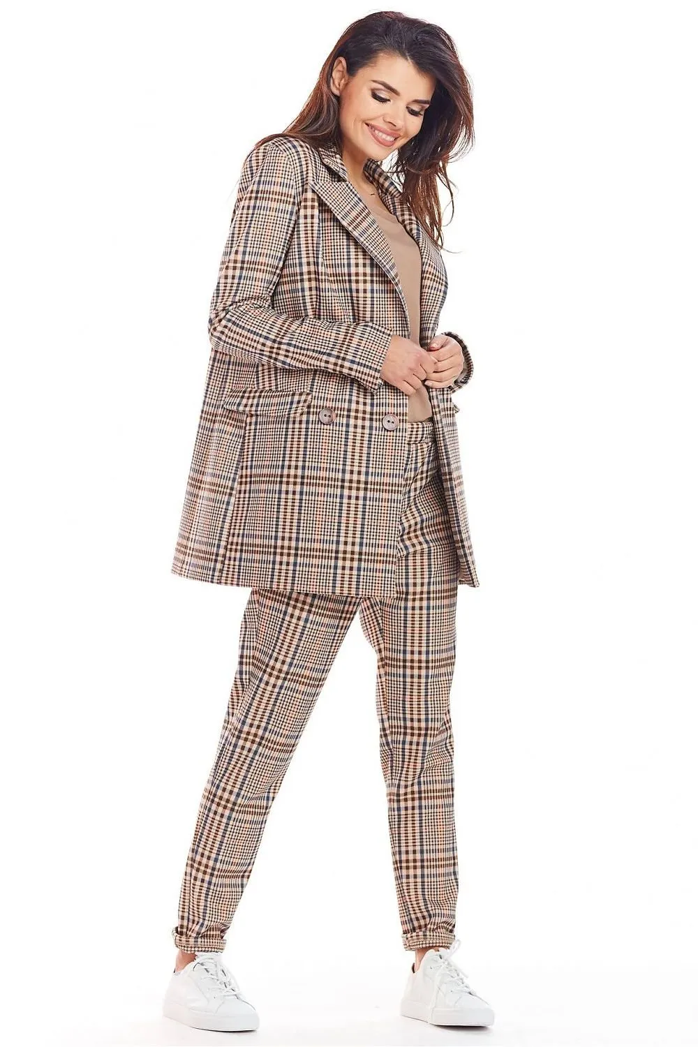 Chic Checkered Double Collar Coat