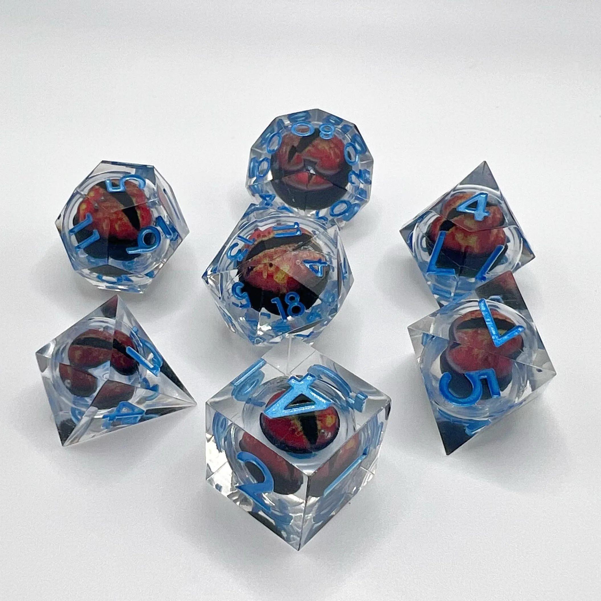 Dragon Eye Liquid Core Dice Set - Transparent Blue w/ Blue