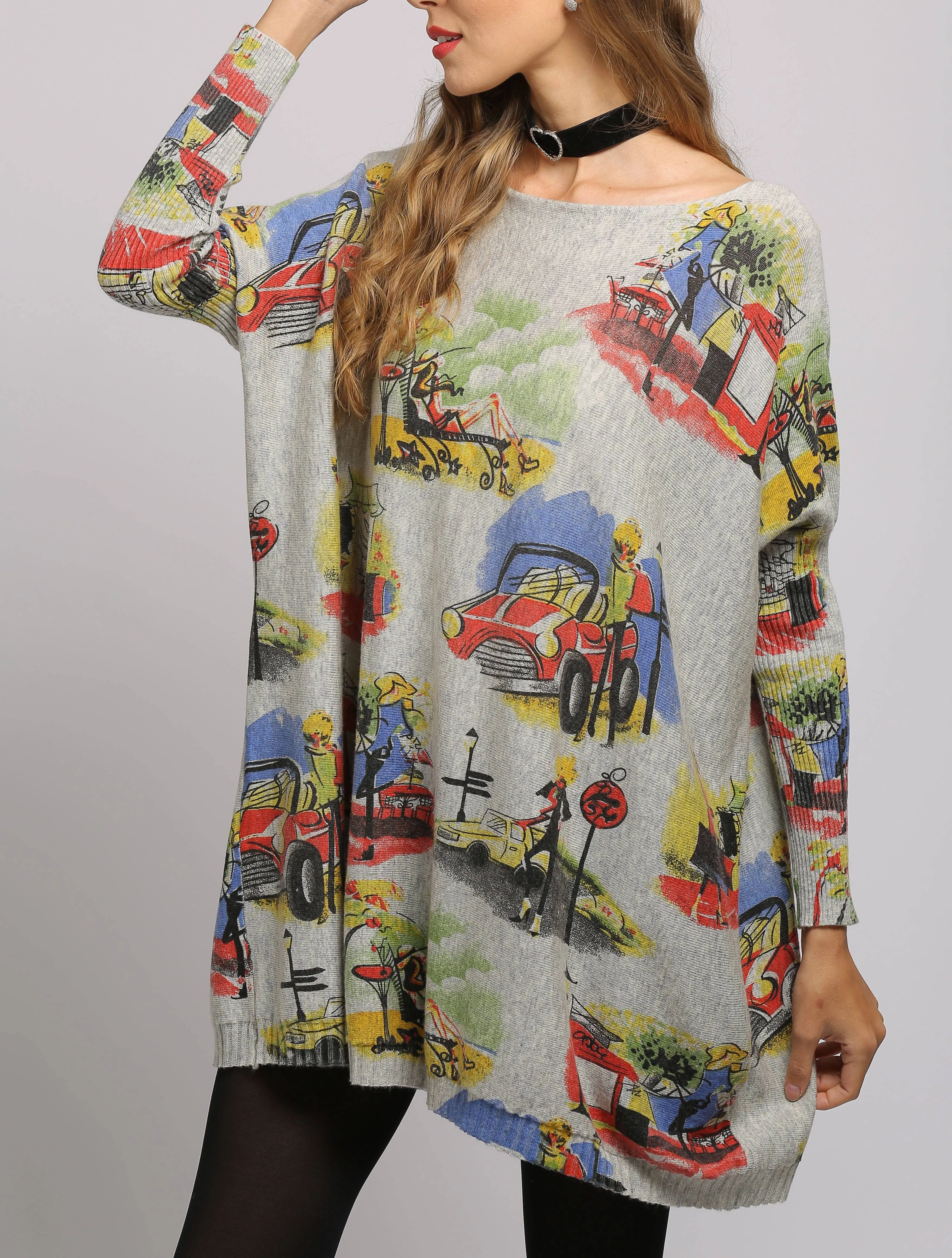 ellazhu Women Fall Long Sleeve Crewneck Loose Casual Sweater Sweatshirts DH03