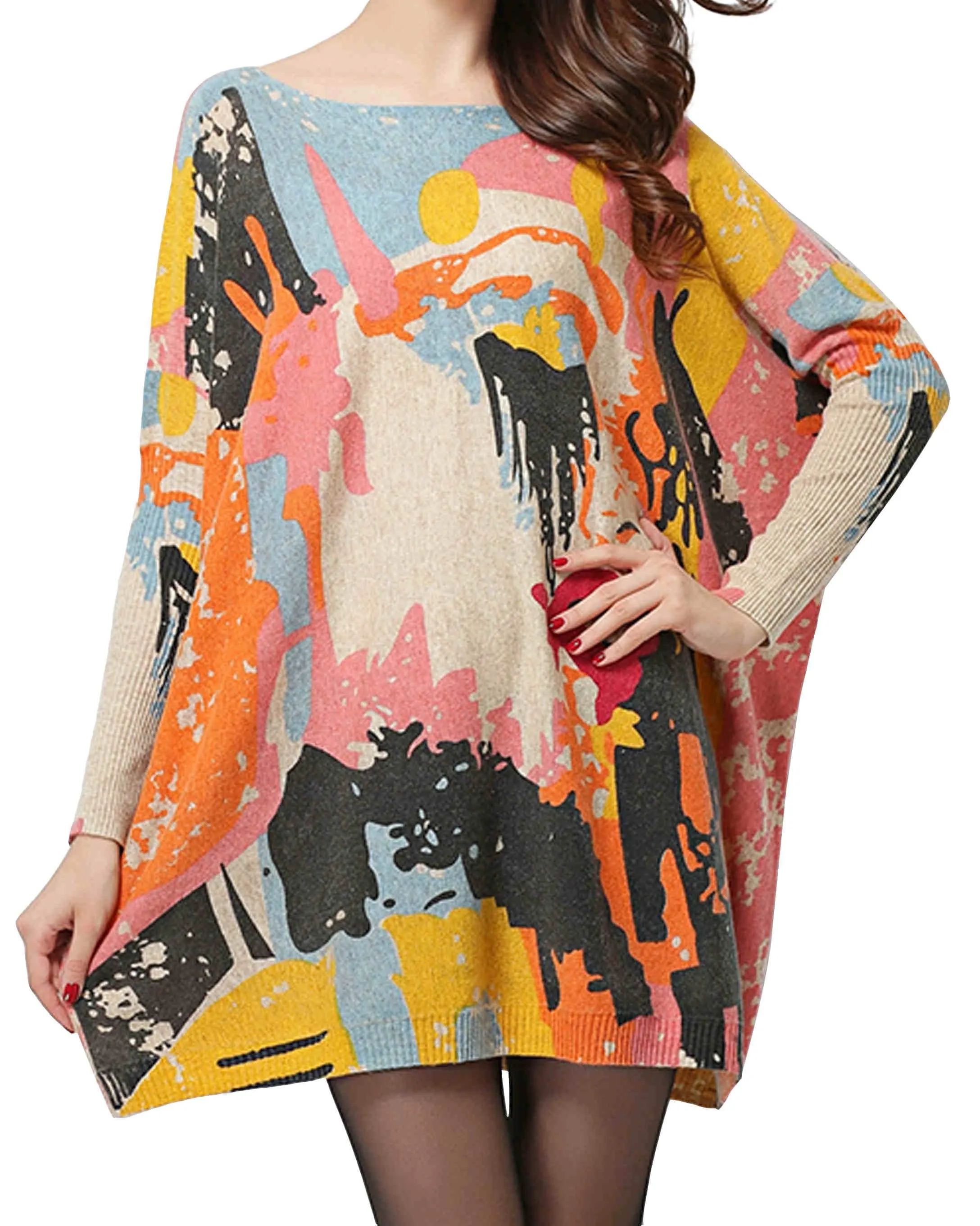 ❤ellazhu Women Fall Long Sleeve Crewneck Pattern Sweater Sweatshirts DH38