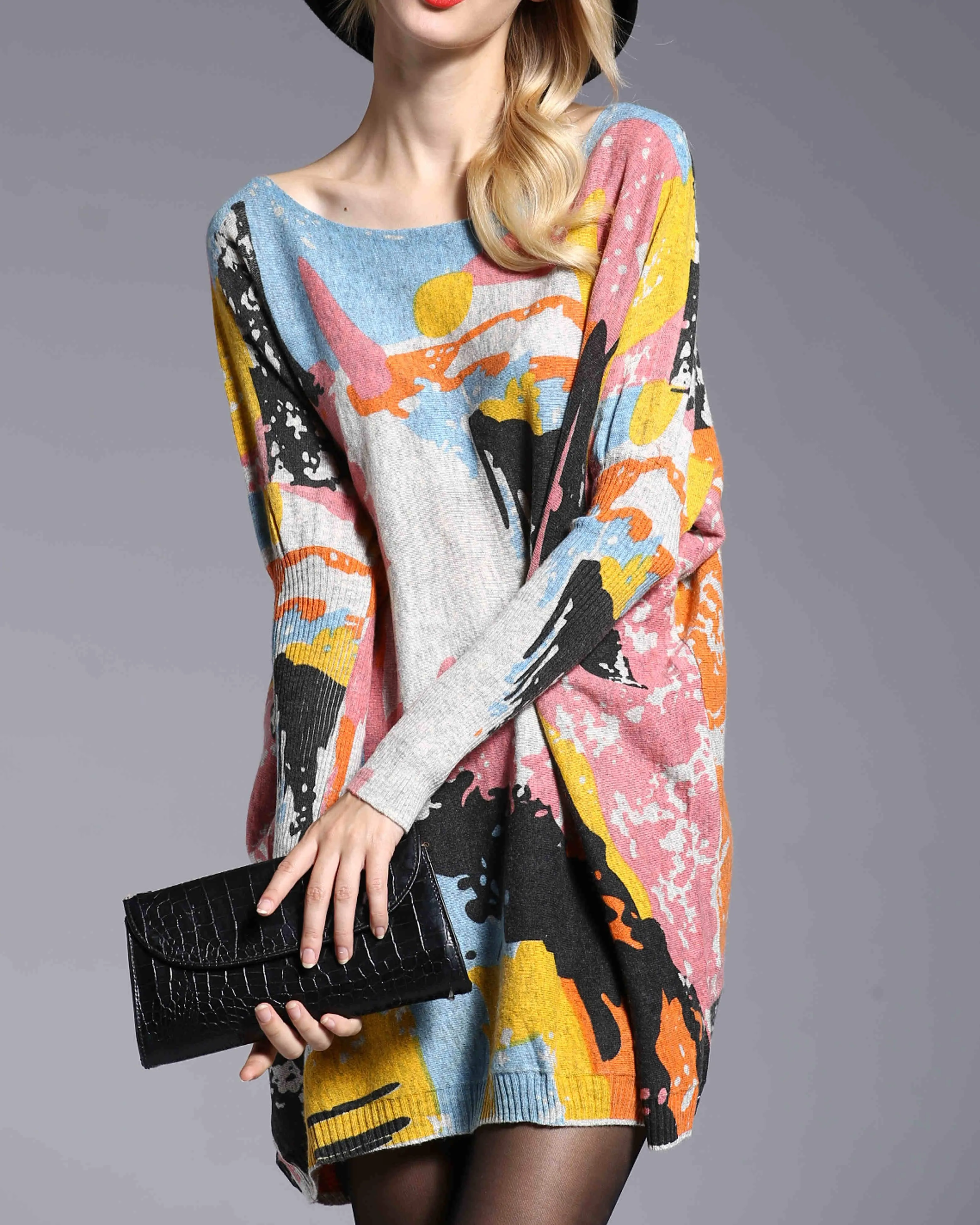 ❤ellazhu Women Fall Long Sleeve Crewneck Pattern Sweater Sweatshirts DH38