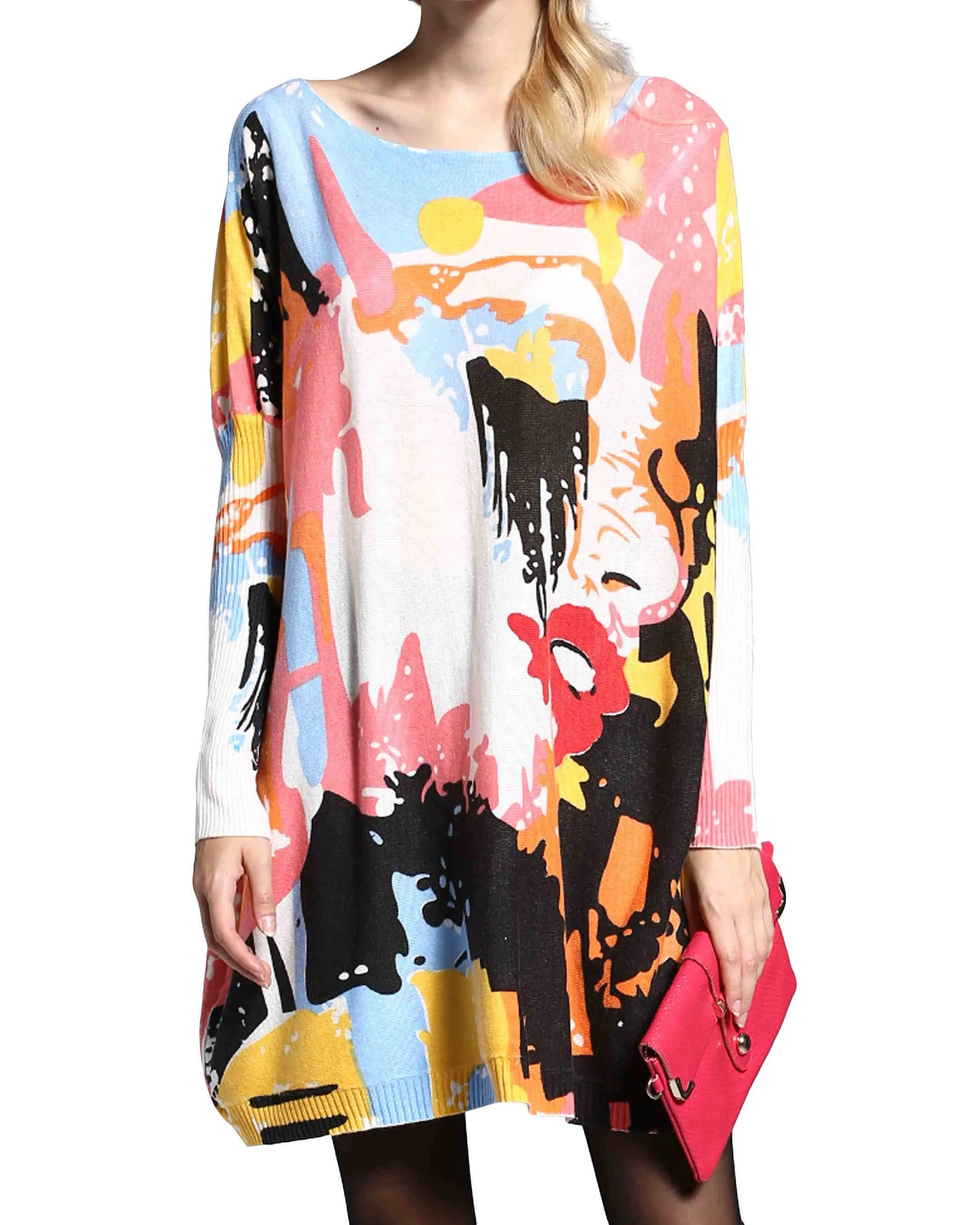 ❤ellazhu Women Fall Long Sleeve Crewneck Pattern Sweater Sweatshirts DH38