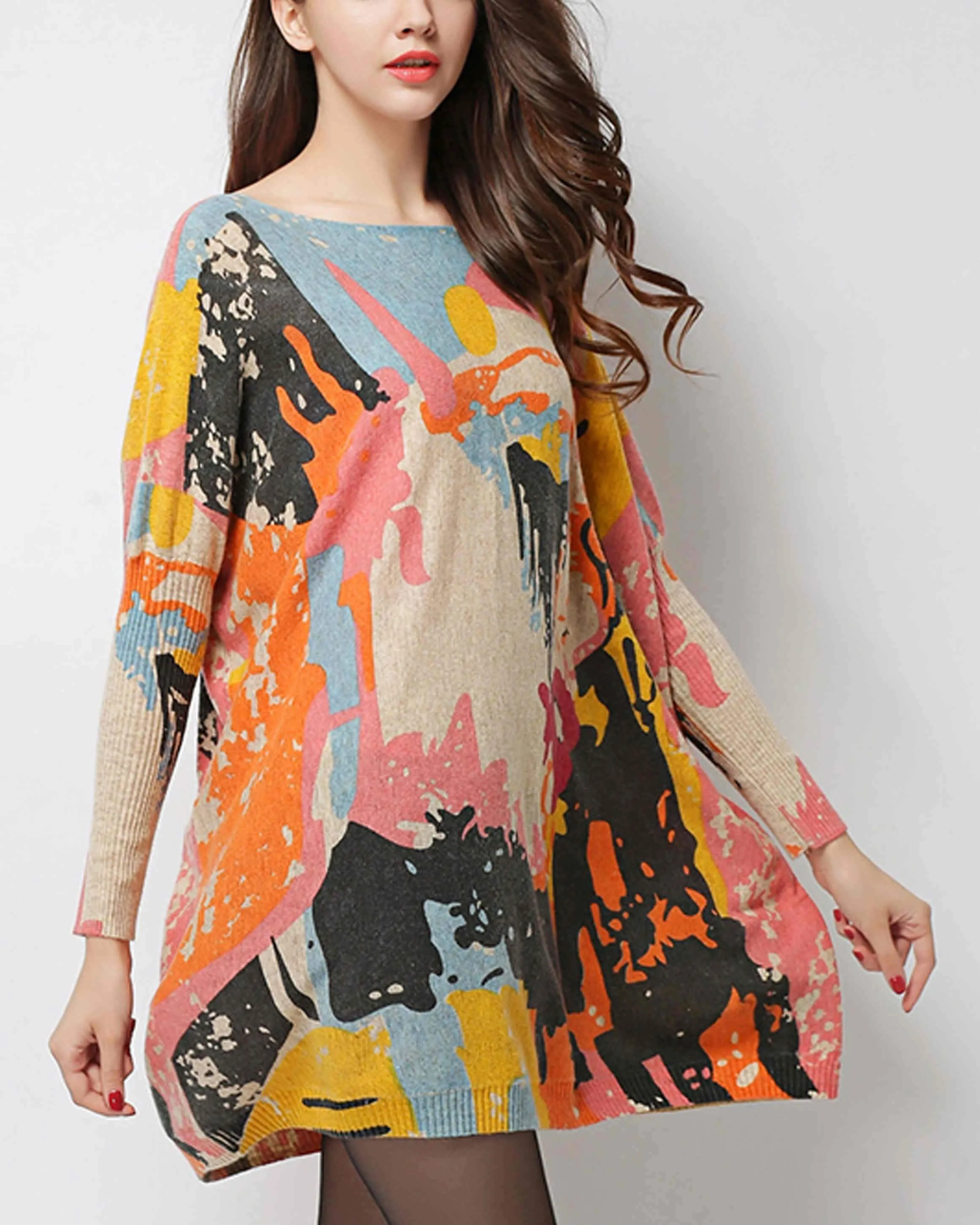 ❤ellazhu Women Fall Long Sleeve Crewneck Pattern Sweater Sweatshirts DH38