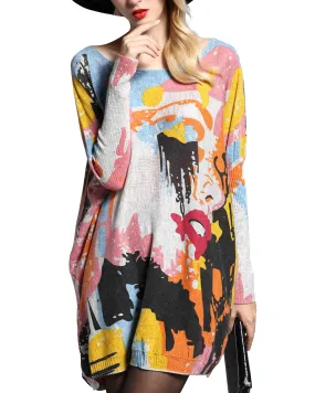❤ellazhu Women Fall Long Sleeve Crewneck Pattern Sweater Sweatshirts DH38