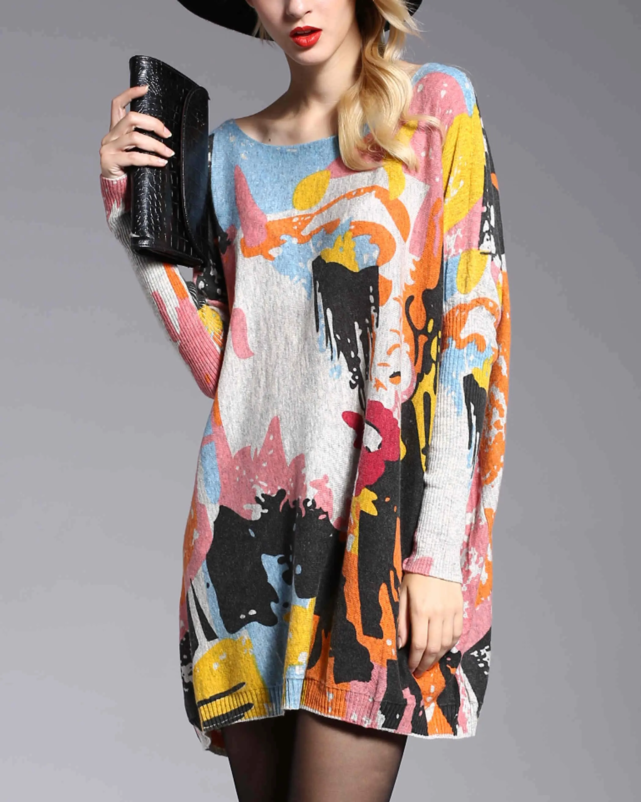 ❤ellazhu Women Fall Long Sleeve Crewneck Pattern Sweater Sweatshirts DH38
