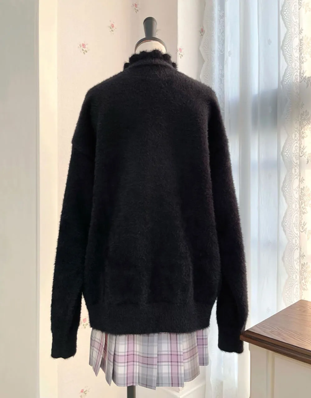 Embroidery Kuromi Frilled Neckline Pullover