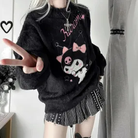 Embroidery Kuromi Frilled Neckline Pullover