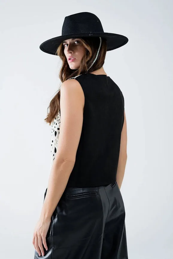Embroidery Velvet Short Vest in White