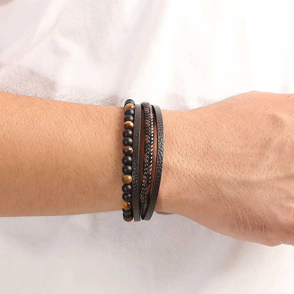 Fashion Layered Handmade Braided Leather Bracelet for Men | Vibrant Colors