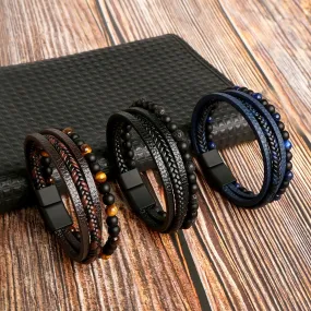 Fashion Layered Handmade Braided Leather Bracelet for Men | Vibrant Colors